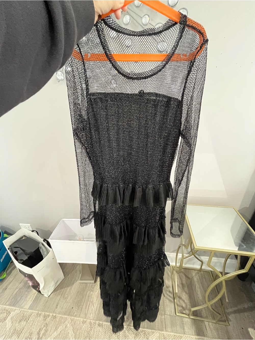 Sheer Black Tiered Ruffle Maxi Dress